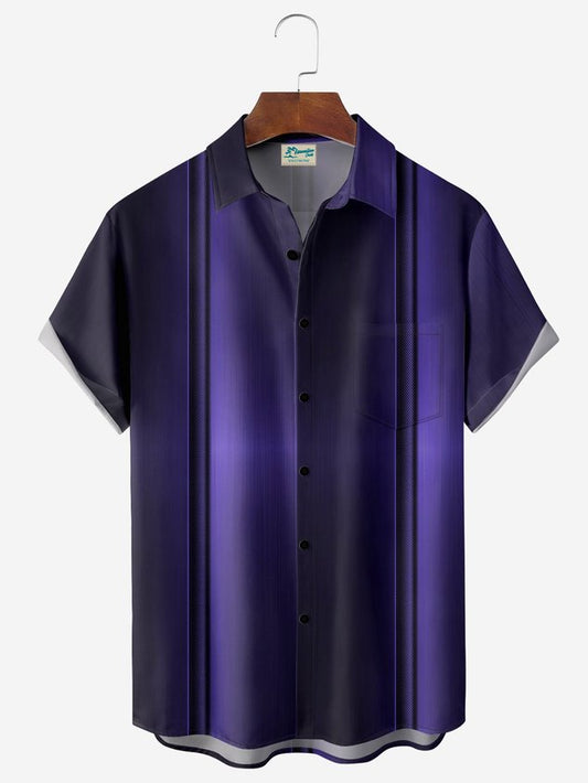 Retro Geometric Gradient Texture Print Men's Button Pocket Short Sleeve Shirt Big & Tall