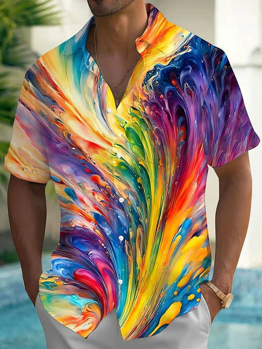 Vintage Gradient Art Print Men's Pride Month Button Pocket Hawaiian Shirt Big Tall