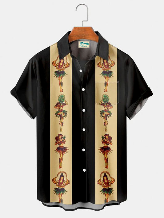 Bowling Hawaiian Dance Button Pocket Short Sleeve Shirt Big & Tall