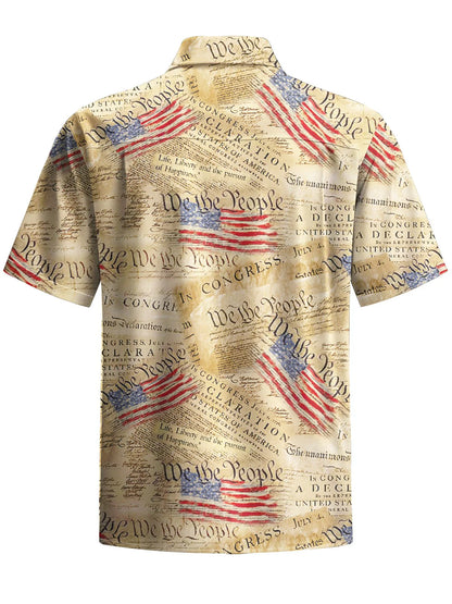 Vintage American Flag Men's Button Pocket Short Sleeve Shirt