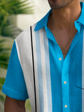 Vintage Bowling Stripe Print Chest Pocket Shirt Plus Size Men's Shirt Big Tall