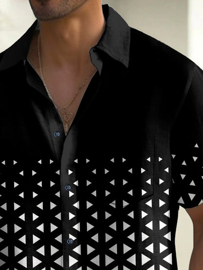 Vintage Geometric Gradient Print Men's Chest Pocket Stretch Hawaiian Shirt Big Tall