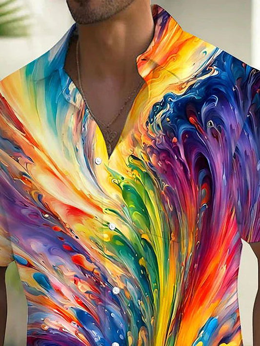 Vintage Gradient Art Print Men's Pride Month Button Pocket Hawaiian Shirt Big Tall