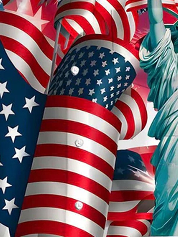 Vintage American Flag Gradient Art Print Men's Button Pocket Short Sleeve Shirt Big & Tall