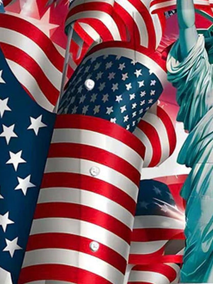 Vintage American Flag Gradient Art Print Men's Button Pocket Short Sleeve Shirt Big & Tall