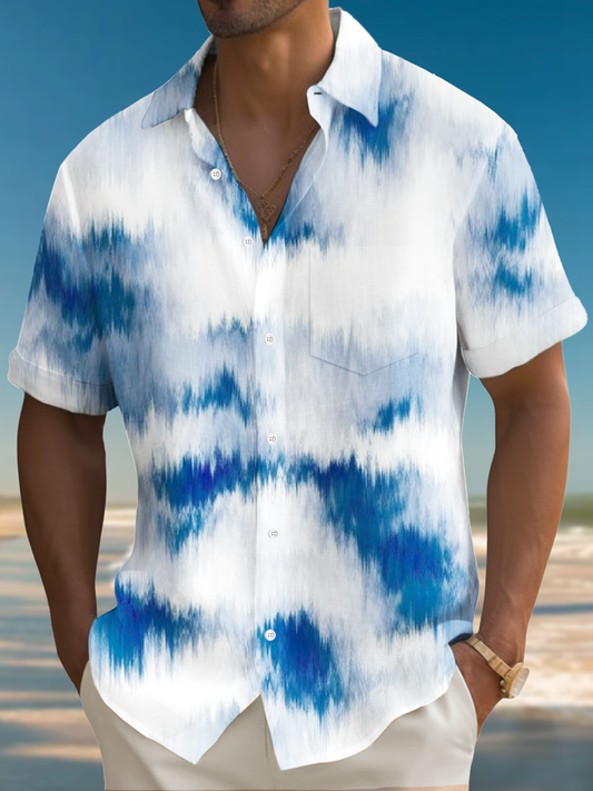Vintage Tie-dye Art Print Men's Button Pocket Short Sleeve Shirt Big & Tall