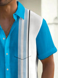 Vintage Bowling Stripe Print Chest Pocket Shirt Plus Size Men's Shirt Big Tall