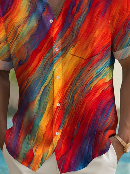 Vintage Pride Month Rainbow Gradient Art Print Men's Button Pocket Hawaiian Short Sleeve Shirt Big Tall
