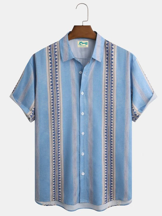 Blue Stripe Geometric Pocket Short Sleeve Shirt Big & Tall