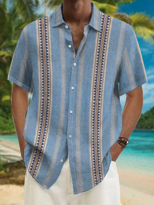 Blue Stripe Geometric Pocket Short Sleeve Shirt Big & Tall