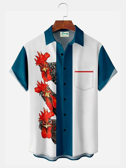 Bowling Rooster Button Pocket Short Sleeve Shirt Big & Tall