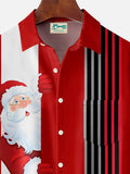 Christmas Santa Hat Retro Bowling 3D Digital Print Men's Button Pocket Short Sleeve Shirt Big & Tall
