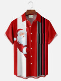 Christmas Santa Hat Retro Bowling 3D Digital Print Men's Button Pocket Short Sleeve Shirt Big & Tall