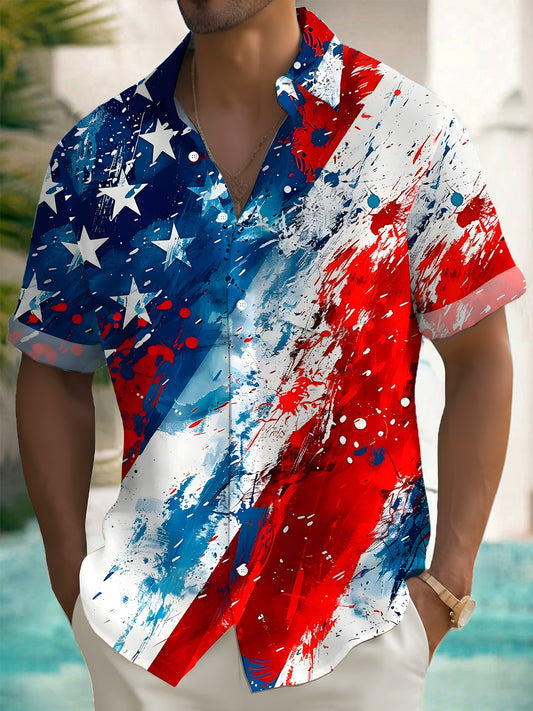 Vintage Flag Men's Button Pocket Short Sleeve Shirt