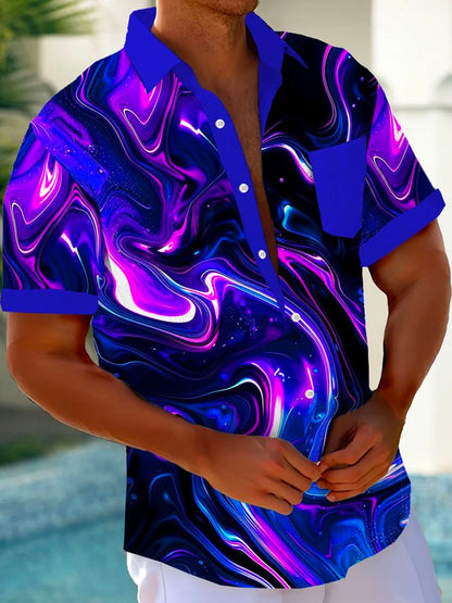 Vintage Gradient Art Print Men's Button Pocket Short Sleeve Hawaiian Shirt Big & Tall