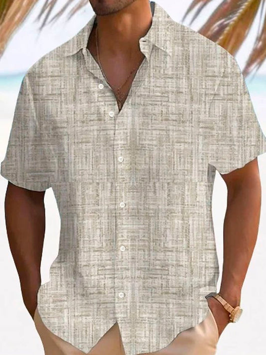 Retro Basic Texture 3D Print Men's Button Pocket Short Sleeve Shirt Big & Tall
