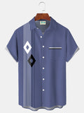 Vintage Bowling Geometric Stripe Print Men's Button Pocket Short Sleeve Shirt Big & Tall