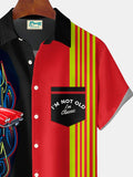 Vintage Car Pinstripe Print Men's Button Pocket Short Sleeve Shirt Big & Tall