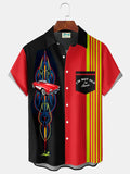 Vintage Car Pinstripe Print Men's Button Pocket Short Sleeve Shirt Big & Tall