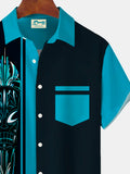 Vintage Tiki Pinstriped Print Men's Button Pocket Short Sleeve Shirt Big & Tall