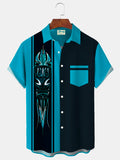 Vintage Tiki Pinstriped Print Men's Button Pocket Short Sleeve Shirt Big & Tall