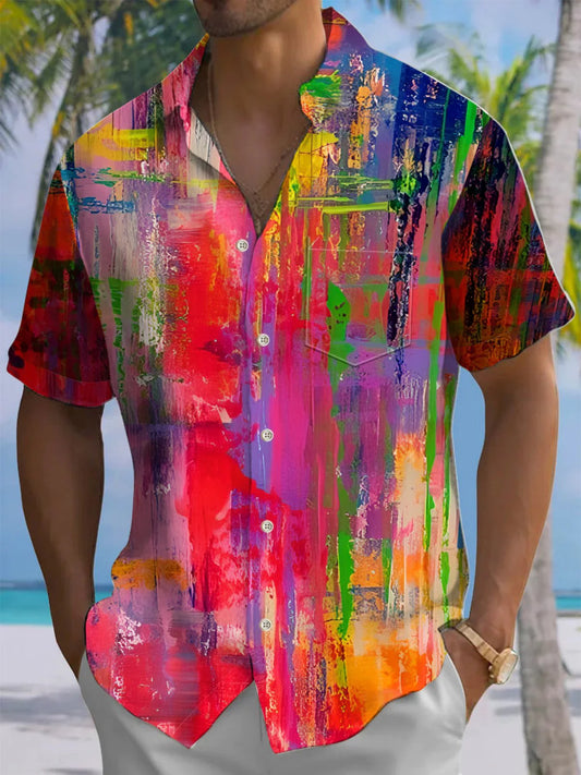 Abstract Texture Men's Button Pocket Short Sleeve Shirt