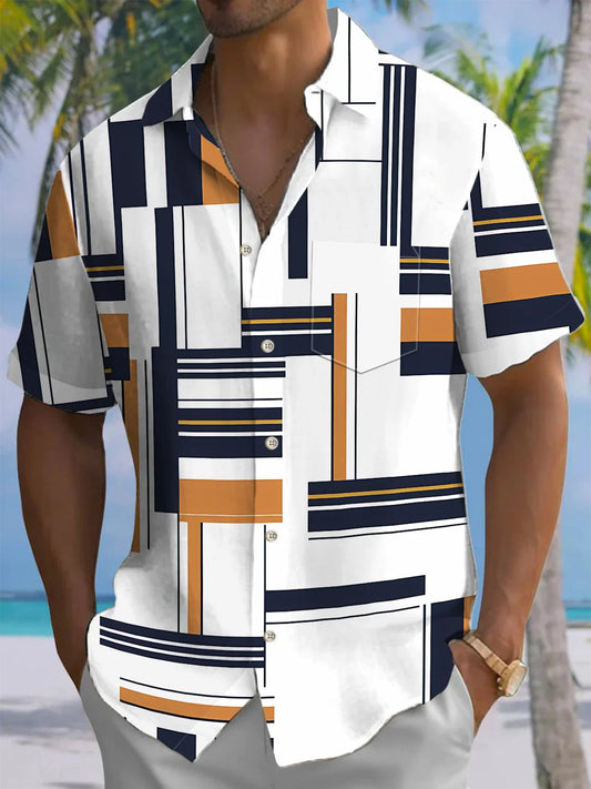 Summer Tropical Men's Button Pocket Short Sleeve Shirt
