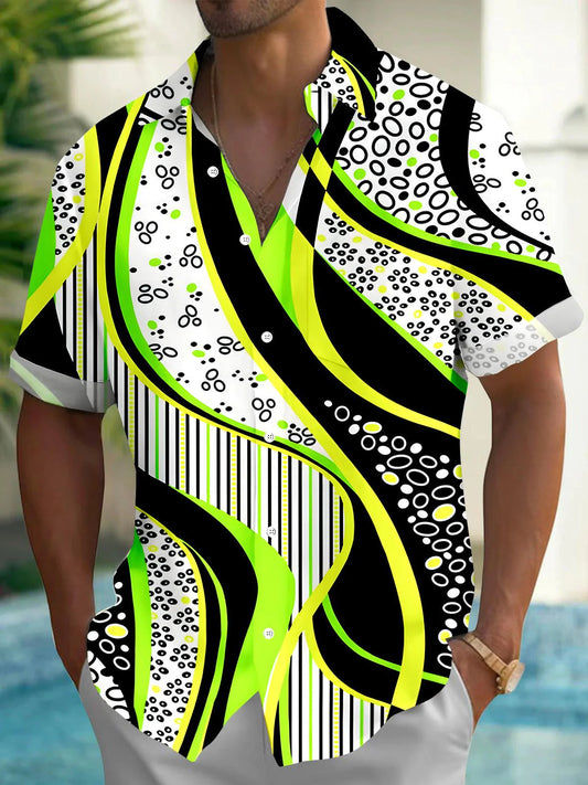 Geometry Print Men's Button Pocket Short Sleeve Shirt