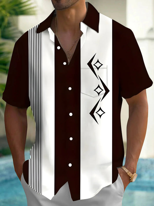 Geometry Print Men's Button Pocket Short Sleeve Shirt