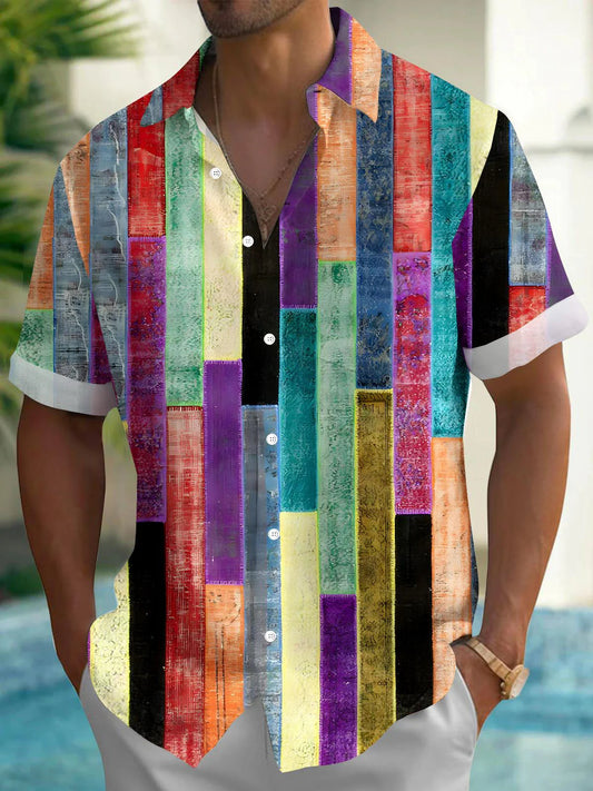 Geometry Print Men's Button Pocket Short Sleeve Shirt