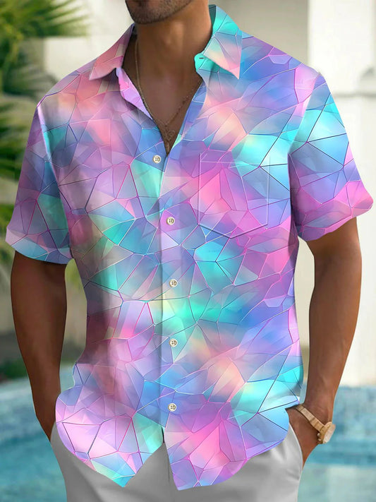 Geometry Print Men's Button Pocket Short Sleeve Shirt