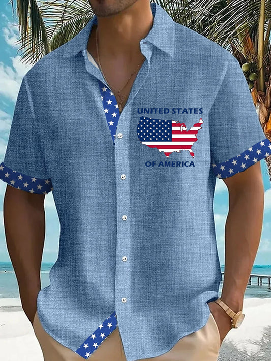 Independence Day Men's Button Pocket Short Sleeve Shirt