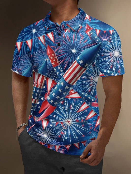 Independence Day American Flag Fireworks Golf Polo Shirt