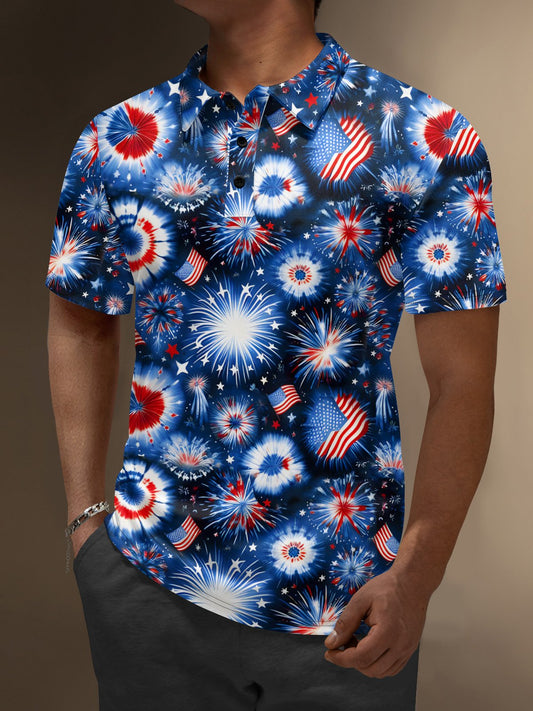 Independence Day American Flag Fireworks Golf Polo Shirt