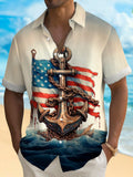 Independence Day Print Men's Button Pocket Short Sleeve Shirt