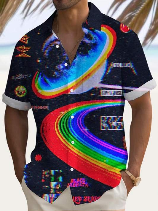 Vintage Pride Month Art Print Men's Button Pocket Short Sleeve Shirt Big & Tall