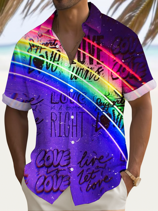 Vintage Pride Month Art Print Men's Button Pocket Short Sleeve Shirt Big & Tall
