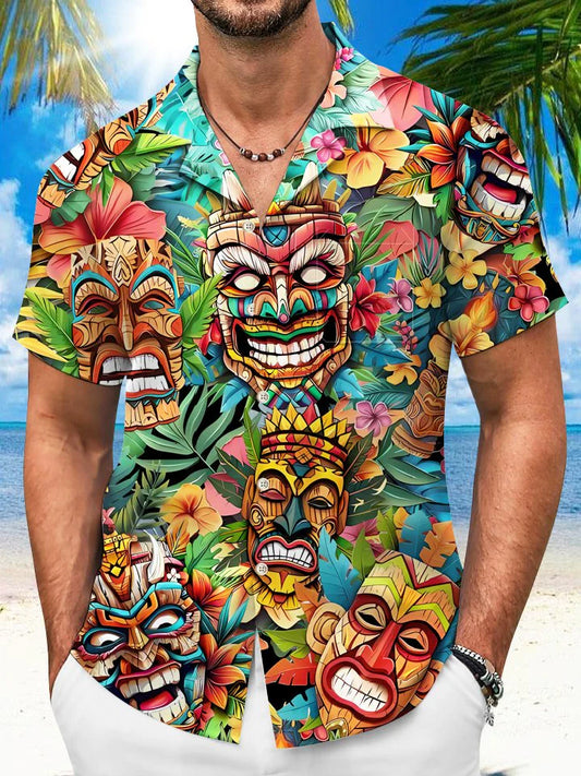 Summer Tropical Men's Button Pocket Short Sleeve Shirt