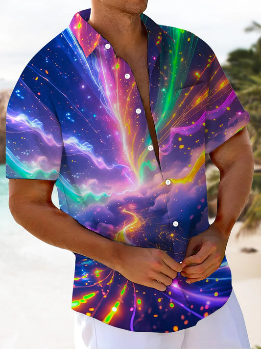 Starry Sky Art Men's Button Pocket Short Sleeve Shirt