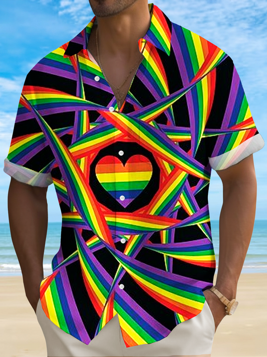 Vintage Pride Month Art Print Men's Button Pocket Short Sleeve Shirt Big & Tall