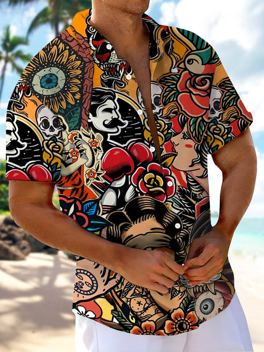 Summer Tropical Men's Button Pocket Short Sleeve Shirt