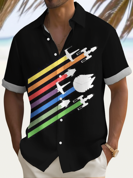 Vintage Star Wars Print Darth Vader Hawaiian Shirt Men's Button Pocket Short Sleeve Shirt Big & Tall