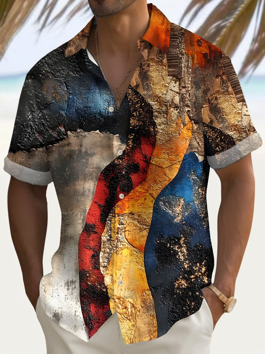 Vintage Abstract Art Men's Button Pocket Short Sleeve Shirt