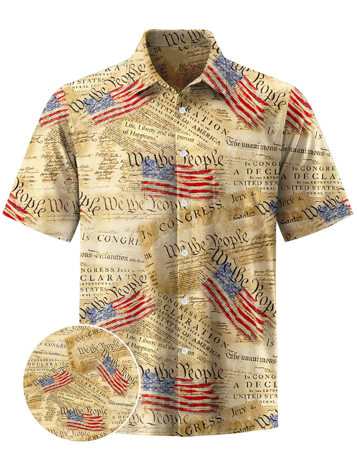 Vintage American Flag Men's Button Pocket Short Sleeve Shirt