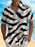 Vintage Geometric Print Men's Button Pocket Short Sleeve Shirt