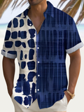 Vintage Geometric Men's Button Pocket Short Sleeve Shirt