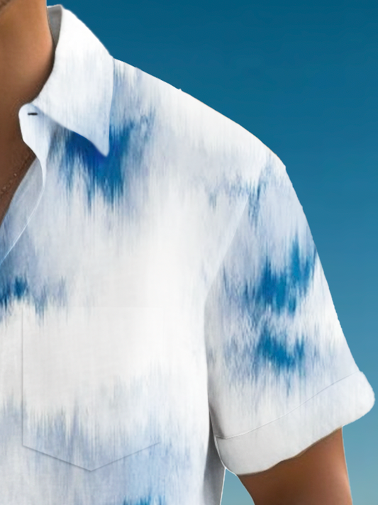 Vintage Tie-dye Art Print Men's Button Pocket Short Sleeve Shirt Big & Tall