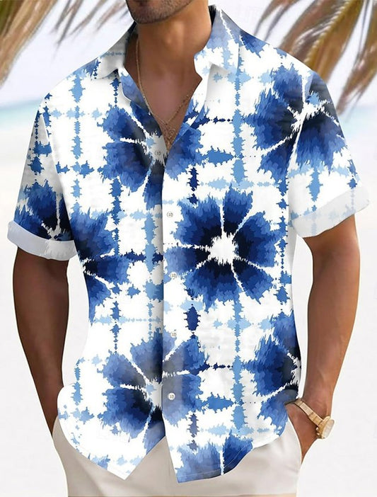 Vintage Tie-dye Geometric Art Print Men's Button Pocket Short Sleeve Shirt Big & Tall