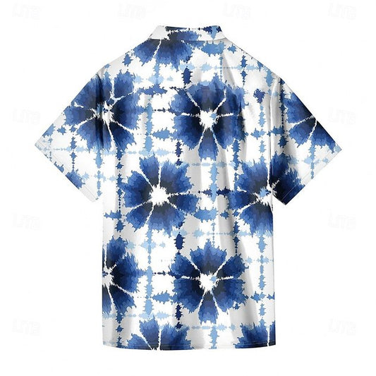 Vintage Tie-dye Geometric Art Print Men's Button Pocket Short Sleeve Shirt Big & Tall