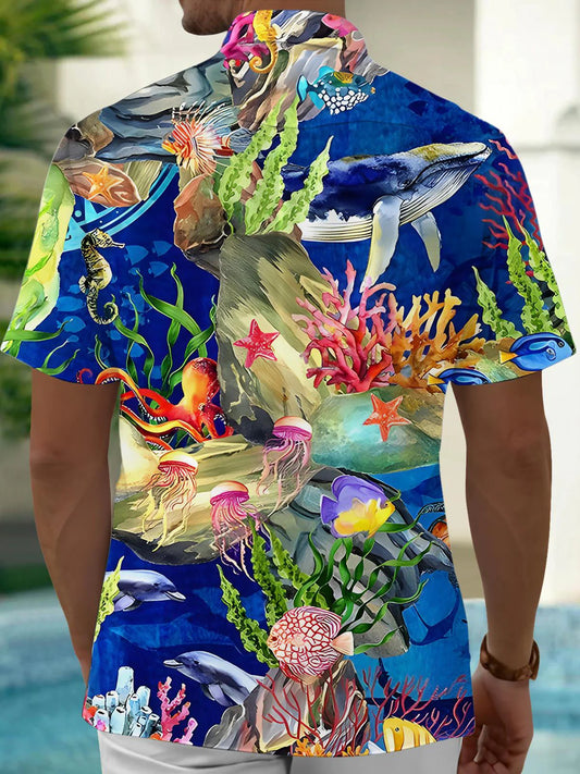 Marine Life Men's Button Pocket Short Sleeve Shirt